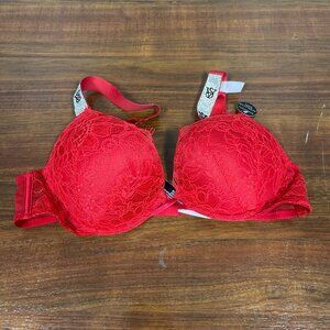 Victoria's Secret Bombshell Plunge Bedazzled Bra 34A Red w/ Bedazzle Straps